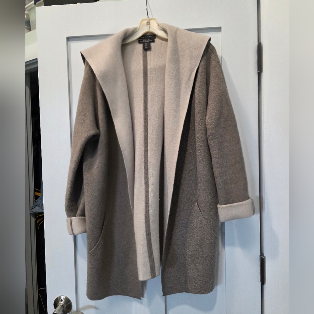 Tan And Creme Cashere Hooded Sweater/Coat